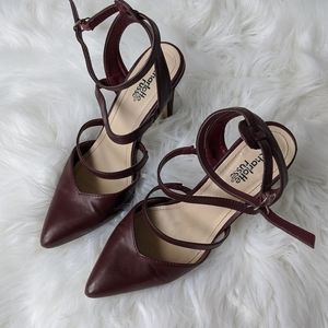 Burgundy Strappy Textured Pumps Heels 7